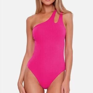 Becca Asymmetrical One Shoulder One Piece Swimsuit Hot Pink New